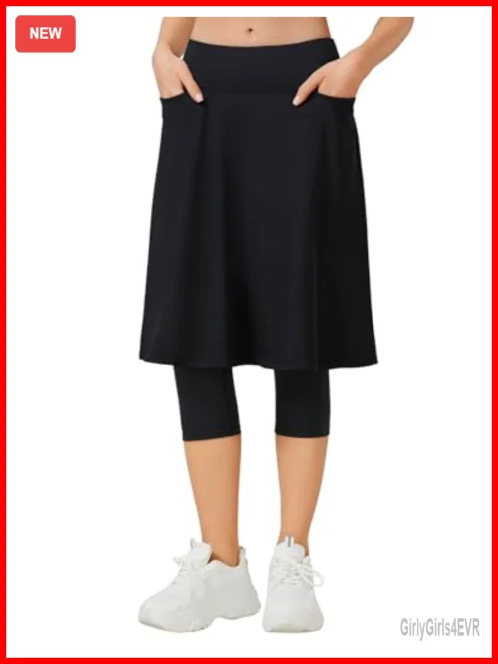 Women's Athletic Skirted Leggings with Pockets High Waisted Knee Length